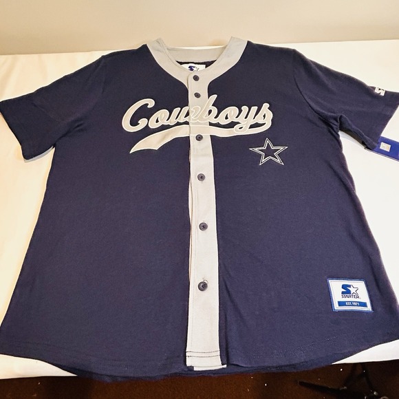 Starter Dallas Cowboys Baseball Jersey Men's XL Est 66 Blue Full Button - Picture 2 of 16